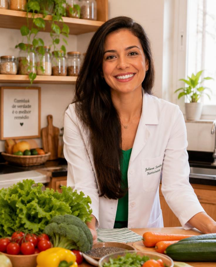 Nutricionista na cozinha com legumes frescos